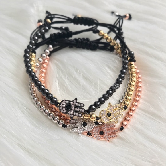 ♡ Hamsa Hand Rhinestone Dainty Bracelet - Picture 5 of 5